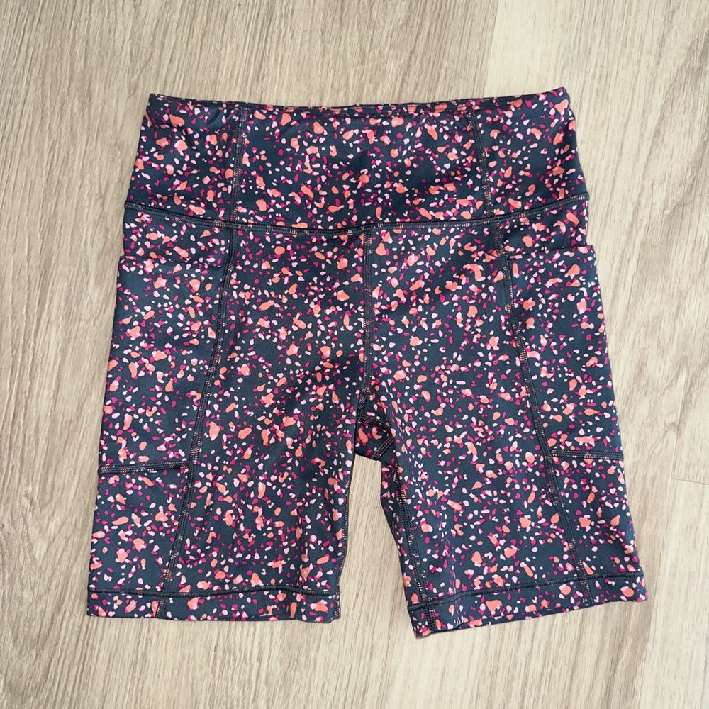 Athleta Kids Pink and Black Patterned Shorts